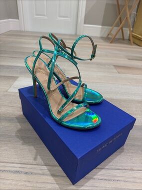 Stuart Weitzman: Brand New — Holographic Teal Strappy High Heel Sandals Size 9